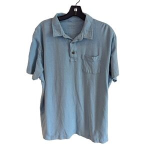 Patagonia Men's Short Sleeve Polo Shirt Blue Large Golf Outdoor Camp‎ Hike Hemp